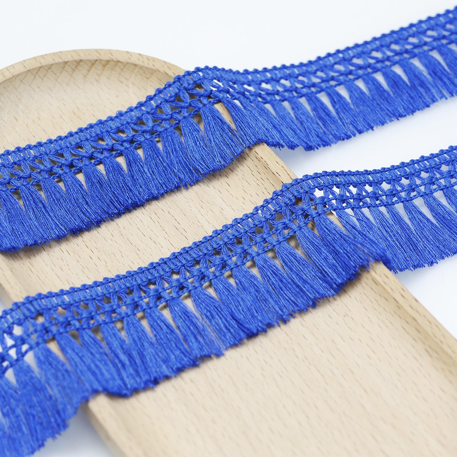 Yalulu 10 Yards x 1.57in Cotton Tassel Fringe Trim Lace Trim Ribbons Fibre Fringe for Clothes Curtain Sewing Crafts (Blue)