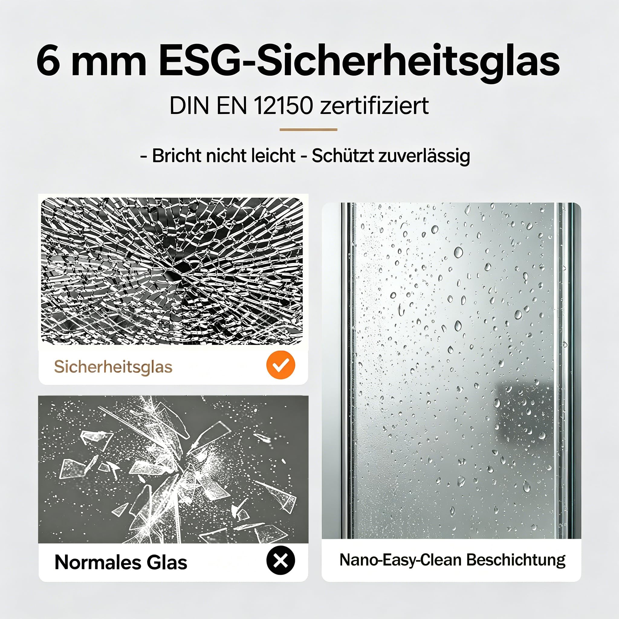 Nische Duschtür Faltbar 90 cm, Höhe: 195 cm, Verstellbereich 89–91 cm, Nischentür Dusche mit Falttür aus 6 mm ESG Nano-Glas, Duschabtrennung Faltbar, Rahmenlos Duschwand, ohne Duschtasse