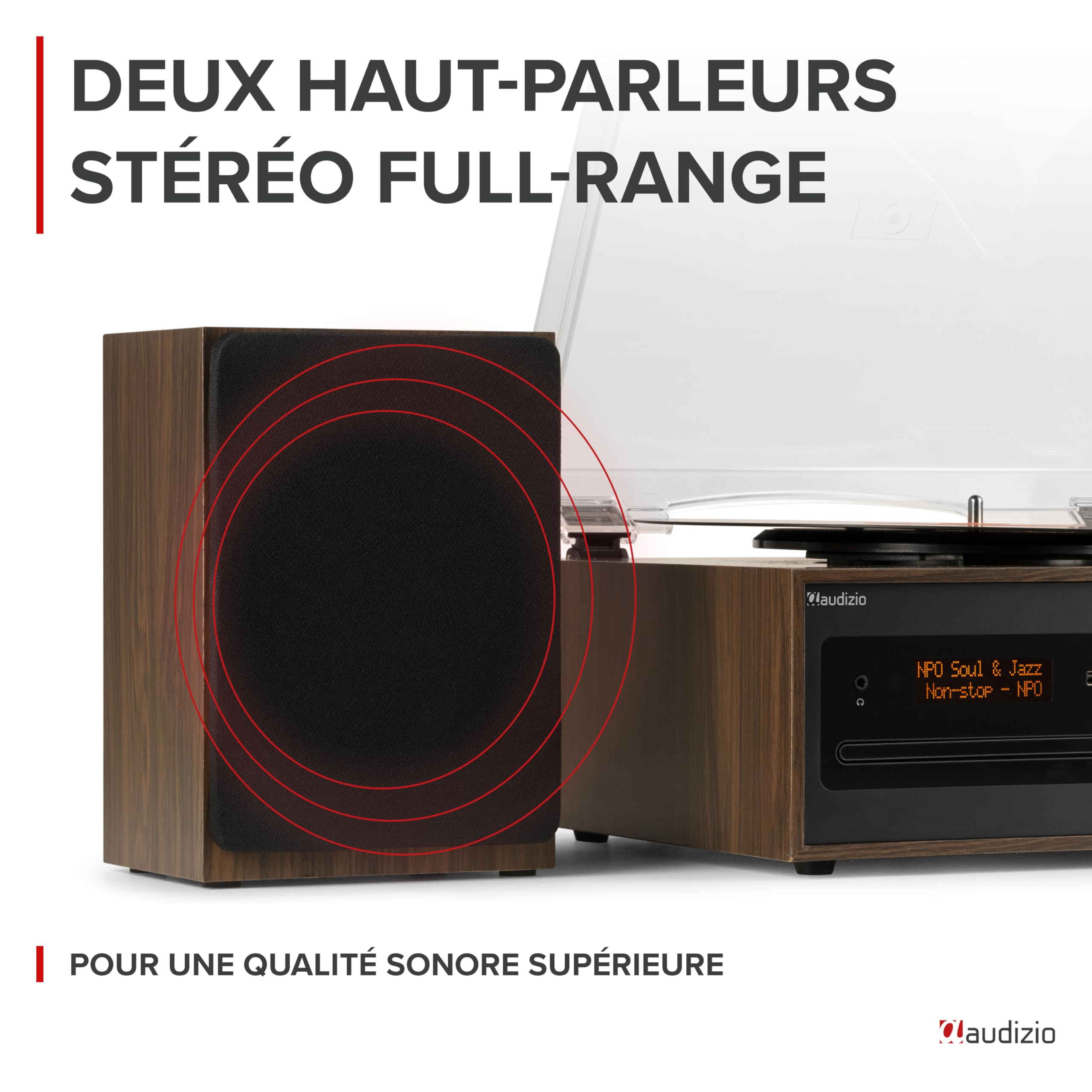 Audizio Boston Platine Vinyle Vintage Stéréo avec Enceintes 50 Watts - Couleur Noyer, BT, Lecteur CD, Radio Dab+, Vu-mètres, Un Tourne-Disque Tout-en-Un pour Les Amateurs de Vinyles