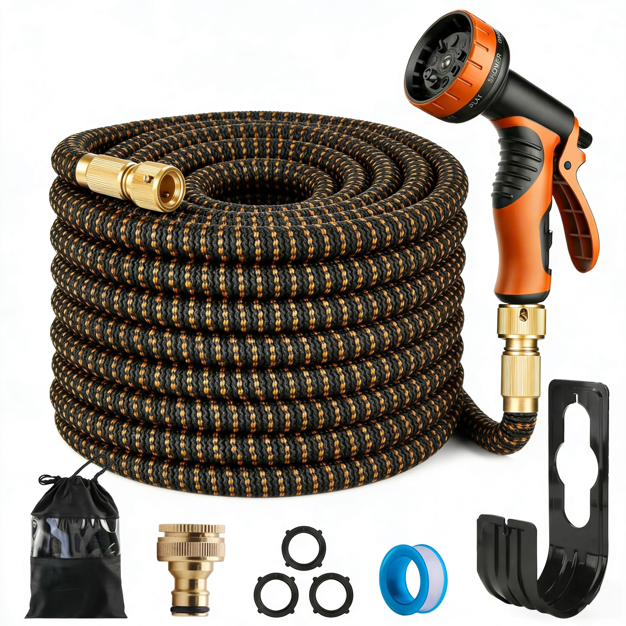 Expanding Garden Hose with 10-Pattern Spray Nozzle - 3-Fold Retractable Water Hose, Lightweight, Leak-Proof, Durable Triple-Layer Latex Core - Ideal for Watering, Car Washing & Pet Bathing (100FT)
