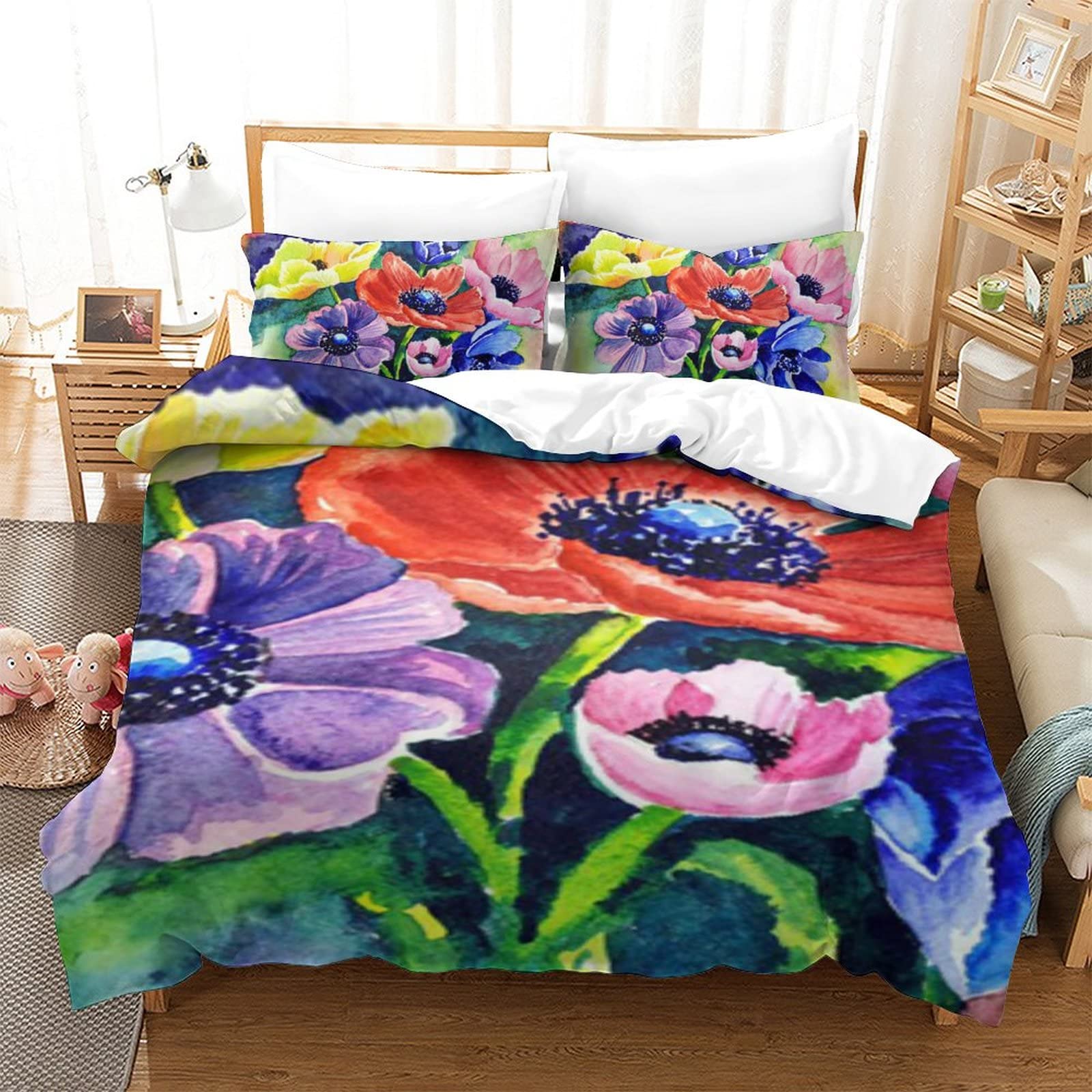 Housse de couette coquelicot en microfibre douce et finitions 3D