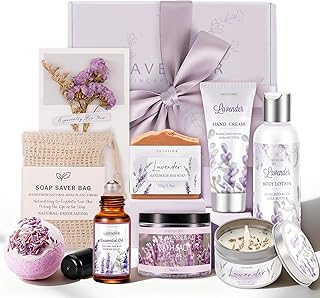 Gifts for Women, Lavender Bath and Body Gift Basket Relaxing Spa Self Care Gift, Mothers Day Gifts Happy Birthday Gift Baskets, Thank You for Mom Her Sister Wife Girlfriend Teacher Friends Friendship