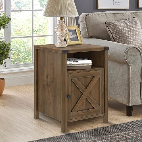 Miniatura 5 de Mesita de noche de granja mesa auxiliar juego de 2 mesas auxiliares con puerta de granero y estante mesa auxiliar de cama moderna juego de mesitas