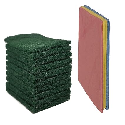 NOHUNT Utensils Vessel Cleaning Sponge Scrubber Scouring pad for Dishes Household Cleaning (10pc Green Scrubber & 3pc Multi Colour Scrubber)