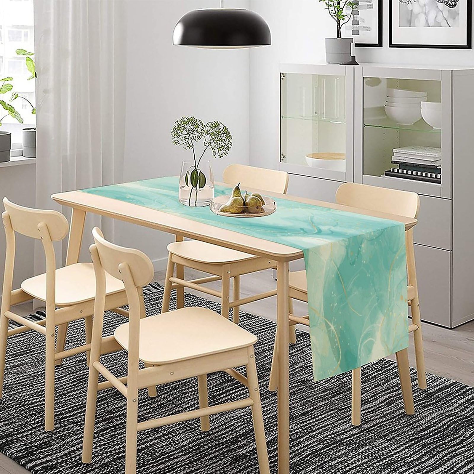 Camino de mesa de mármol con patrón de textura verde y dorado, decoración de tocador, jardín, granja, boda, fiesta, vacaciones, cena, hogar, 13 x 60 pulgadas