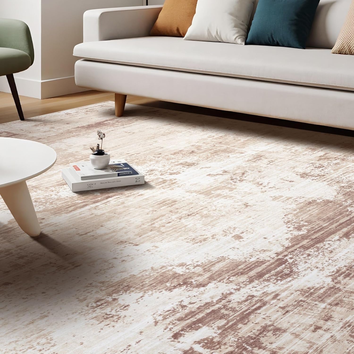 8x10 Area Rugs for Living Room: Soft Fluffy Large Washable Rug Modern Abstract Non-Slip Stain Resistant Vintage Carpet for Living Room Bedroom Dining Room or Home Office Home Decor - Light Brown