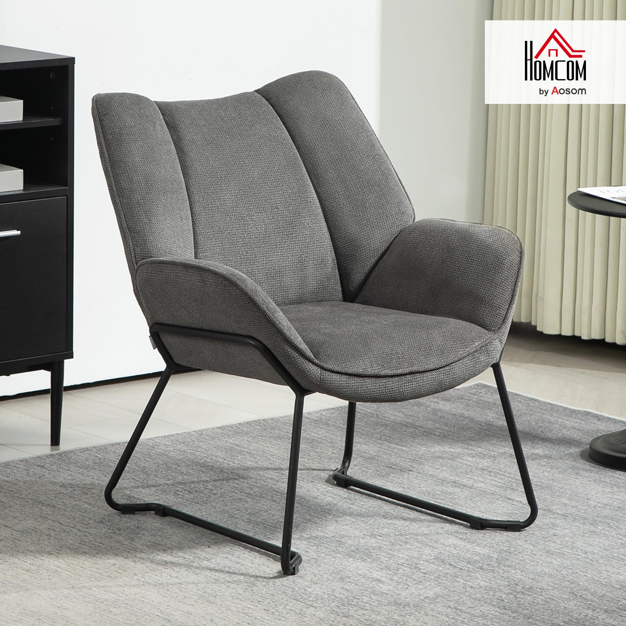 HOMCOM Poltrona d'Arredo Imbottita con Braccioli Inclinati, Poltrona da Soggiorno in Tessuto Effetto Lino e Struttura in Acciaio, 71.5x67x79 cm, Grigio