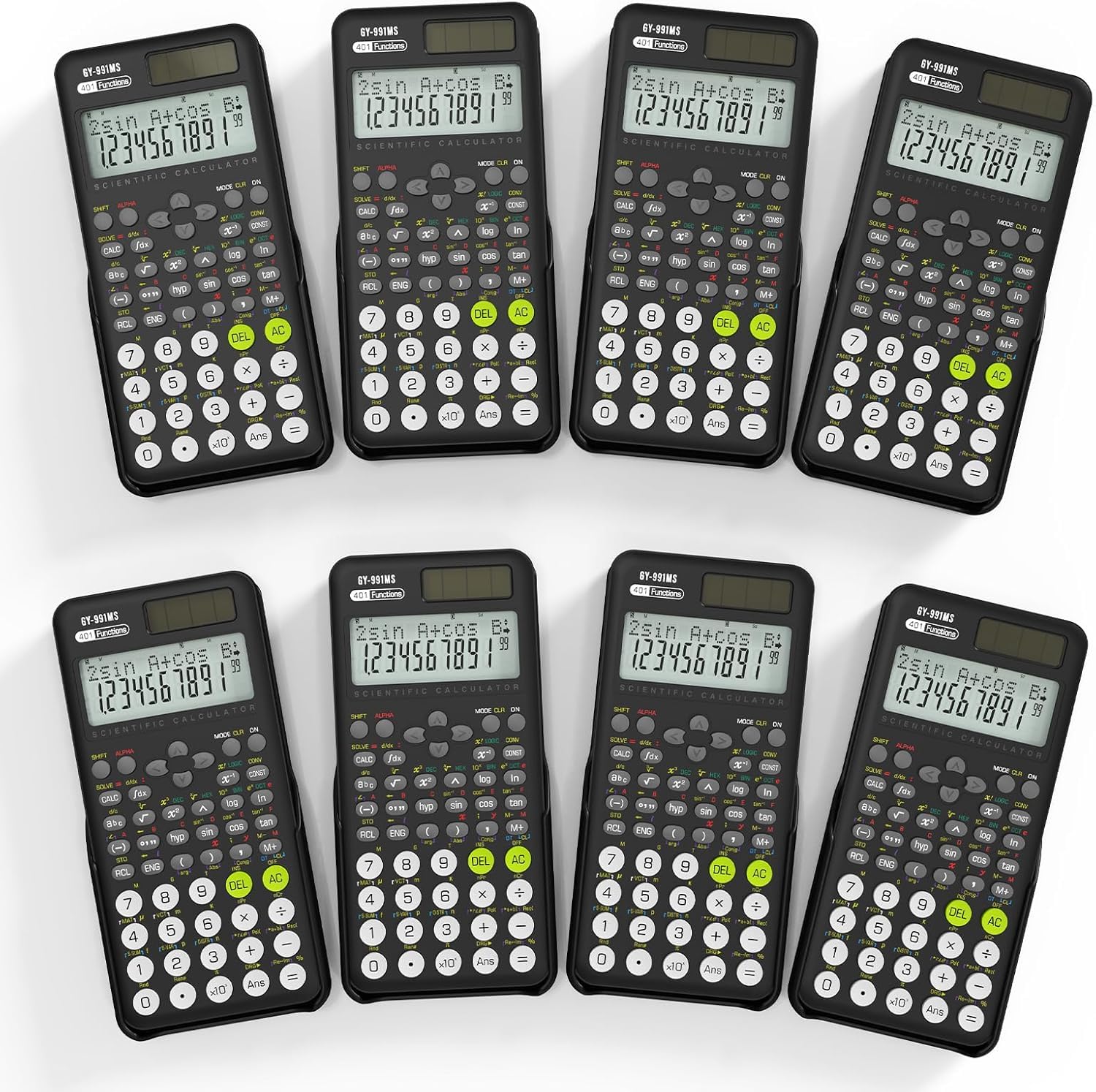 Calculatrices Scientifiques Lot de 8, 401 Fonctions Affichage 2 Lignes Calculatrice de Bureau Collège Lycée