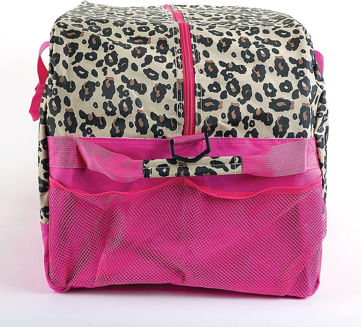 Lillian Vernon Personalized Duffel Bag for Kids, Roomy Pink Leopard Weekender With Front & Side Compartment, Customizable Girls Sports & Travel Bags With Custom Name, 13