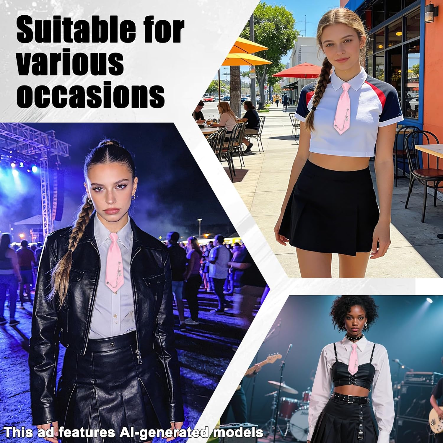 Ties for Women, Short Womens Bow Tie with Metal Chain Neck Tie for Graduation Party Daily