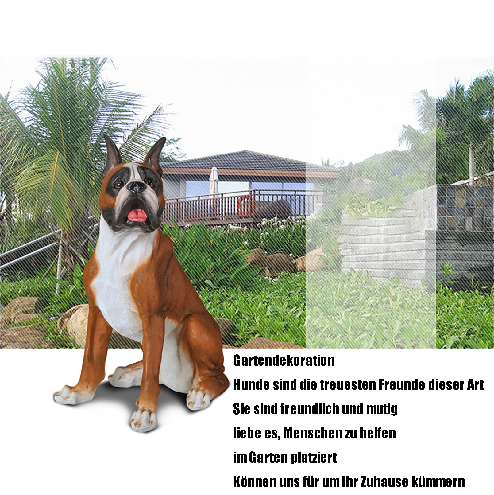 Gartenfiguren für draußen wetterfest Boxer Hund Statue Harz Gartenskulptur Heim Gartendeko für draußen wetterfest,Hoher Simulationsgrad,Geschenke für Gartenliebhaber