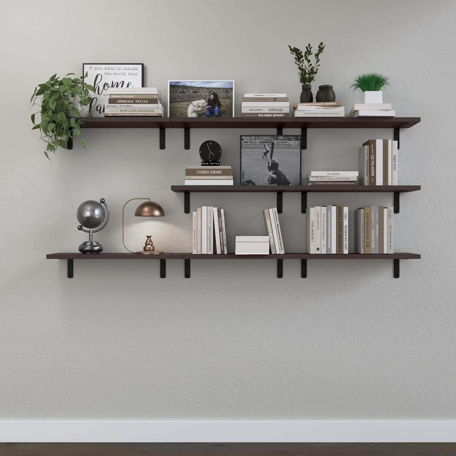 DOLLFIO Floating Shelves, 3 Sets Wall Shelves, Wooden Floating Shelves for Wall Décor, Wall Mounted Floating Bathroom Shelf for Storage, Floating Book Shelf for Bedroom, Living Room – Rustic Brown