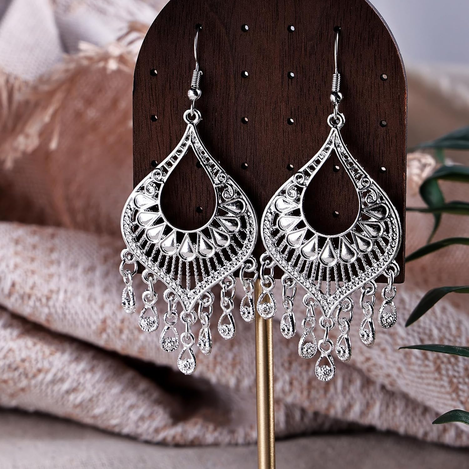 Silver 14K Gold & Rose Gold Plated Boho Chandelier Earrings – Intricate Bohemian Earrings with Filigree and Tassel Earrings for Women Trendy - Image 6