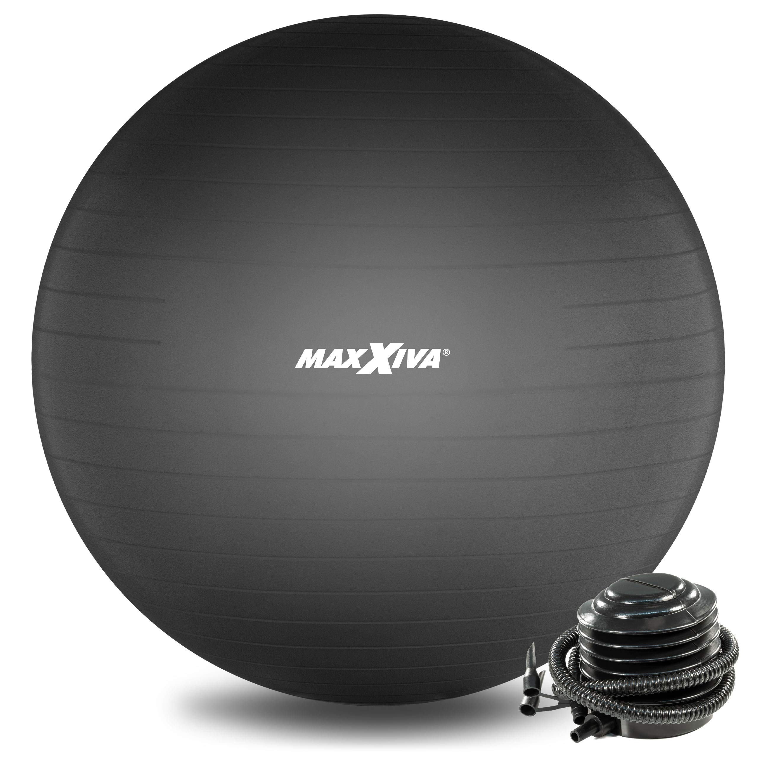 MAXXIVA® Gymnastikball 85 cm Anti-Burst mit Luftpumpe bis 250 kg hautfreundlicher Sitzball Reha Hometraining Balanceball Yoga Pilates Sport Fitnessball (85 cm, Schwarz)