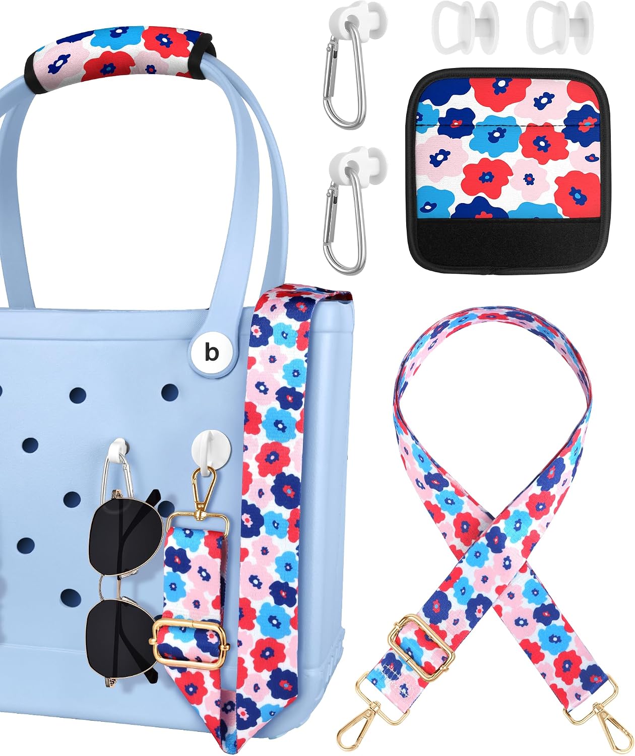 Bag Strap Crossbody Charms for Bogg Bag Accessories - Shoulder Strap Neoprene Luggage Handle Wrap for Suitcases & 2 Key Holders Checkered