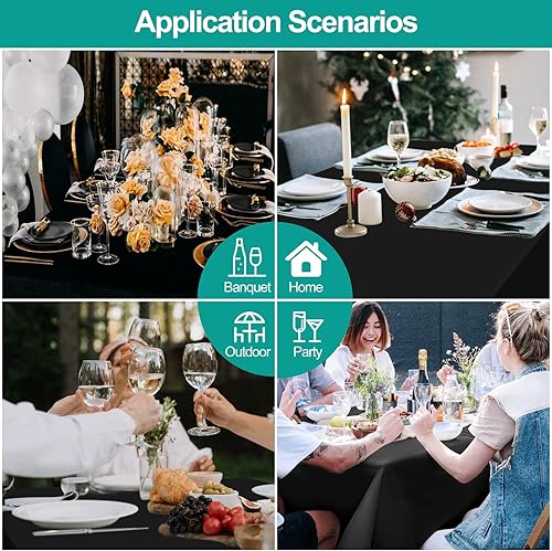 Miniatura 6 de EMART Paquete de 2 manteles rectangulares de 60 x 84 pulgadas, color negro, 100% poliéster, tela gruesa para banquetes, bodas, fiestas, manteles