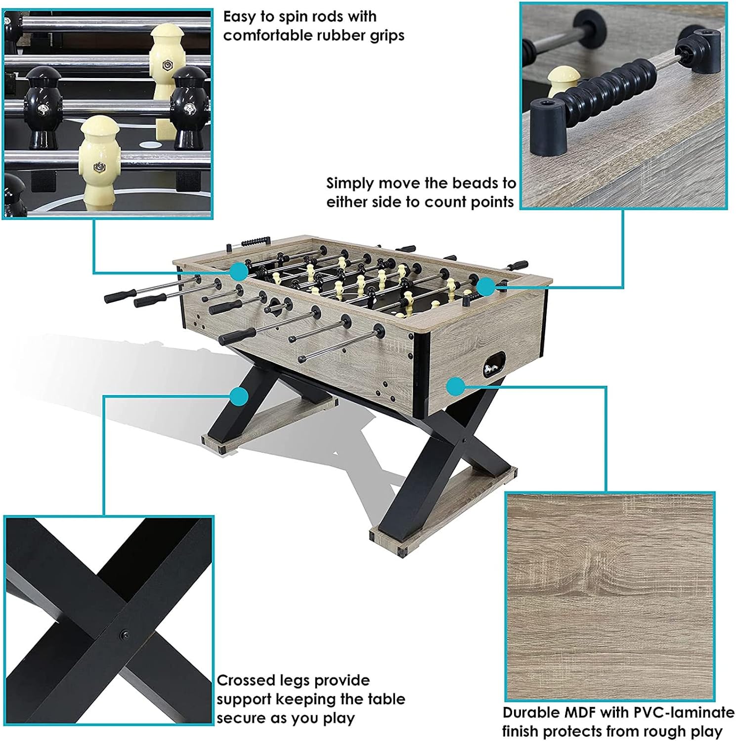 Professional Foosball Table,Heavy Duty Soccer Game with 54.9'' Gray Distressed MDF Look 1,8 Clubs,2 Scorers,for Family Indoor