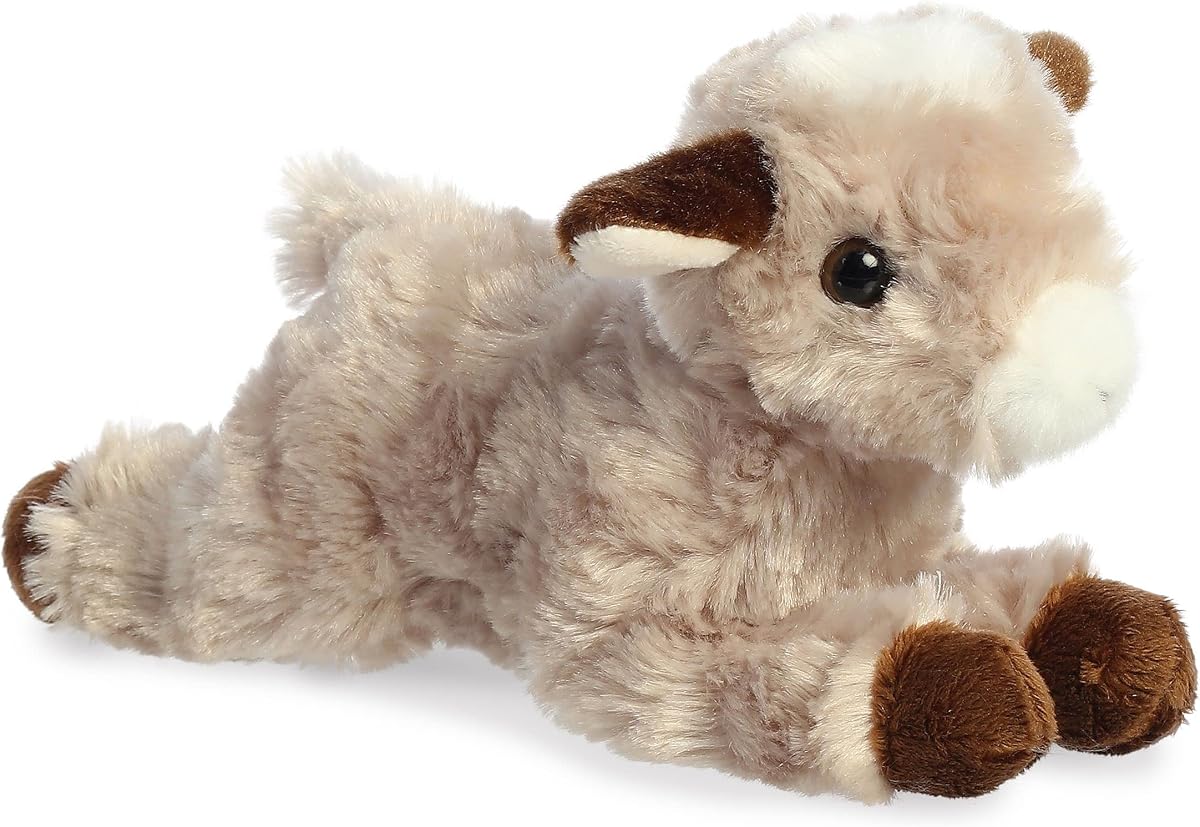Aurora Mini Flopsie 8" Paisley Goat Adorable Stuffed Animal | Compact tummy-lying animals with bean-filled stability
