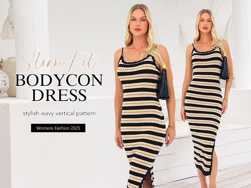 vertical striped bodycon dress Black & White Stripe Bodycon Dress main image 0