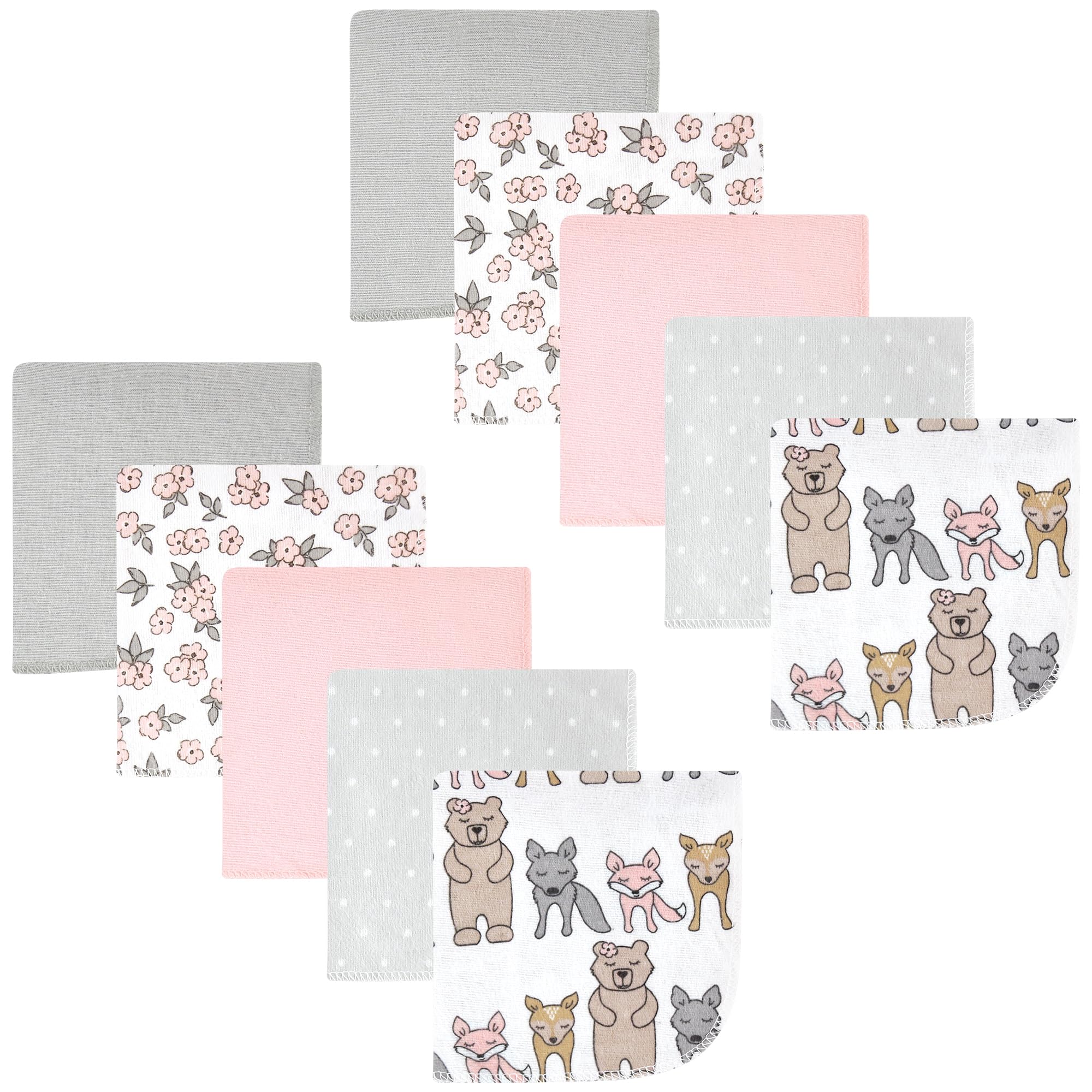 Hudson Baby Unisex Baby Flannel Cotton Poly Washcloths, Wild Forest Pink 10-Pack, One Size