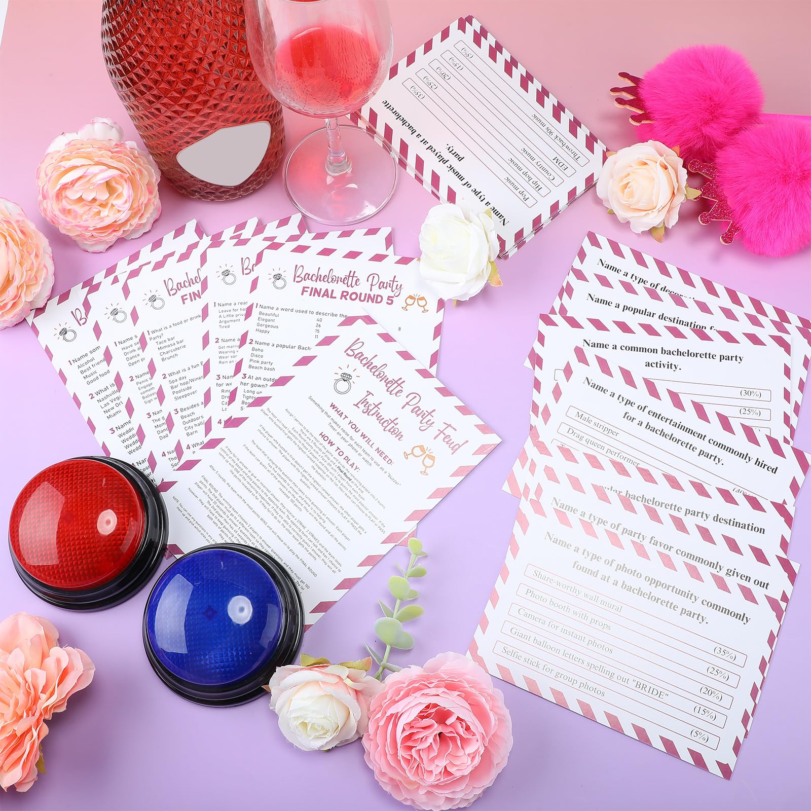 Soulchen Jeu de querelles amical pour enterrement de vie de jeune fille, quiz avec cartes et 2 buzzers pour adultes, famille, jeux à la maison, activités de fête, piles non incluses