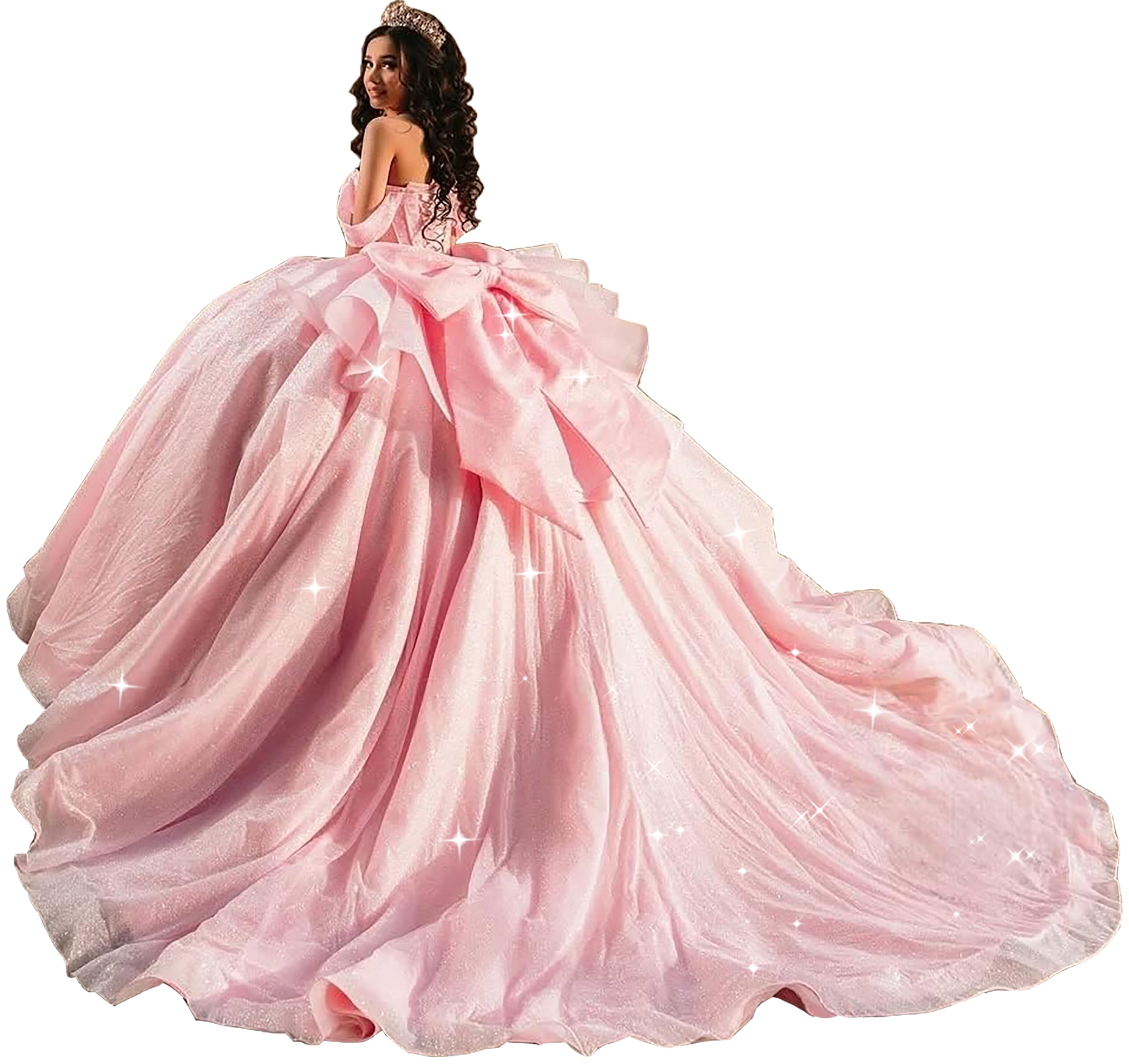 Glitter Quinceanera Dresses with Bow Puffy Ball Gown Diamonds 15 16 Dresses with Train