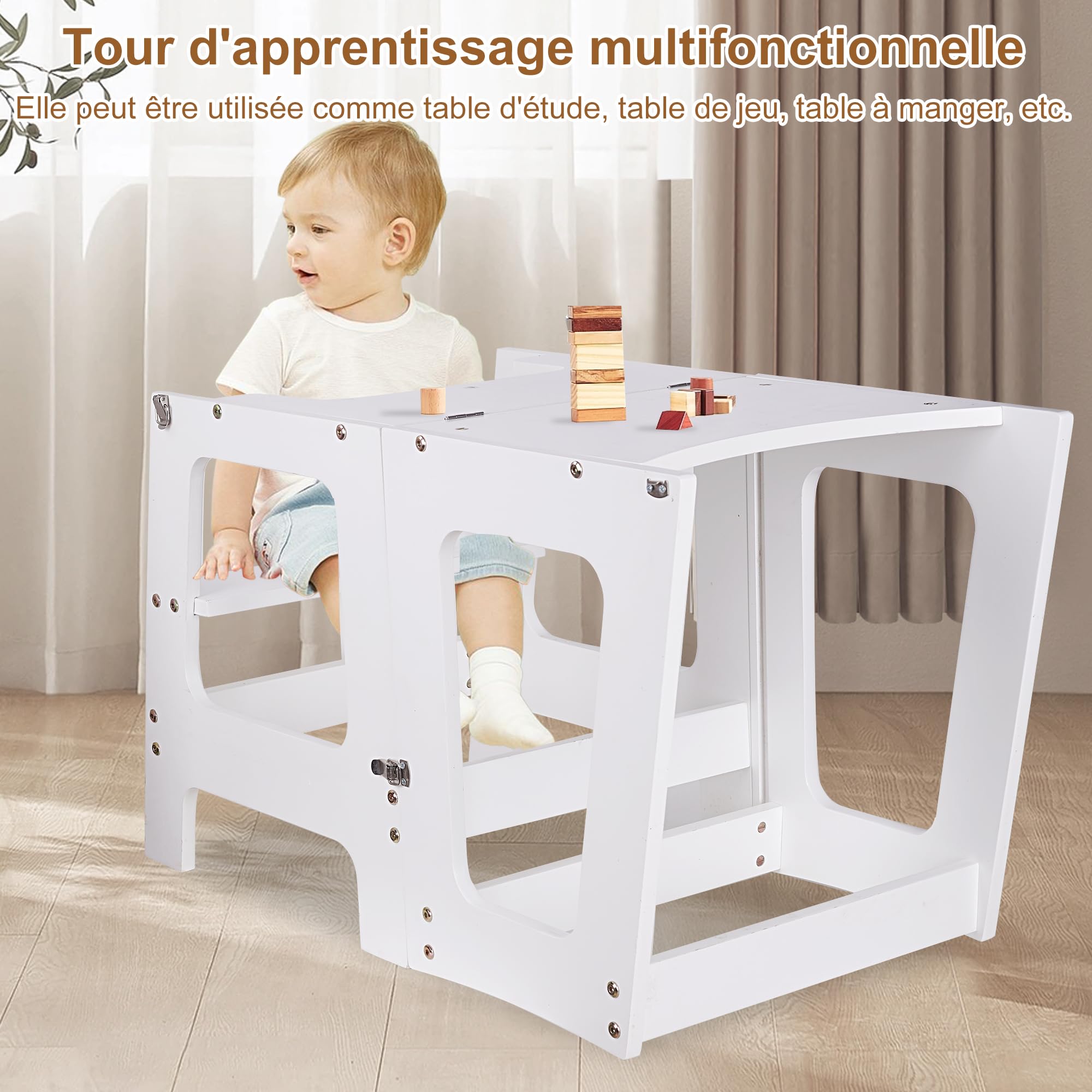 Montessori Tour d'apprentissage pour Enfants, Multifonction Tour d Observation avec Tableau Noir, Tour éducative à partir de 1an
