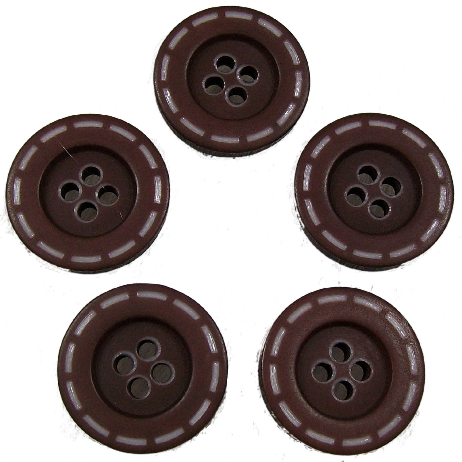 Stitched Edge Effect Four Hole Buttons 17mm Pack of 5 (Dark Brown)