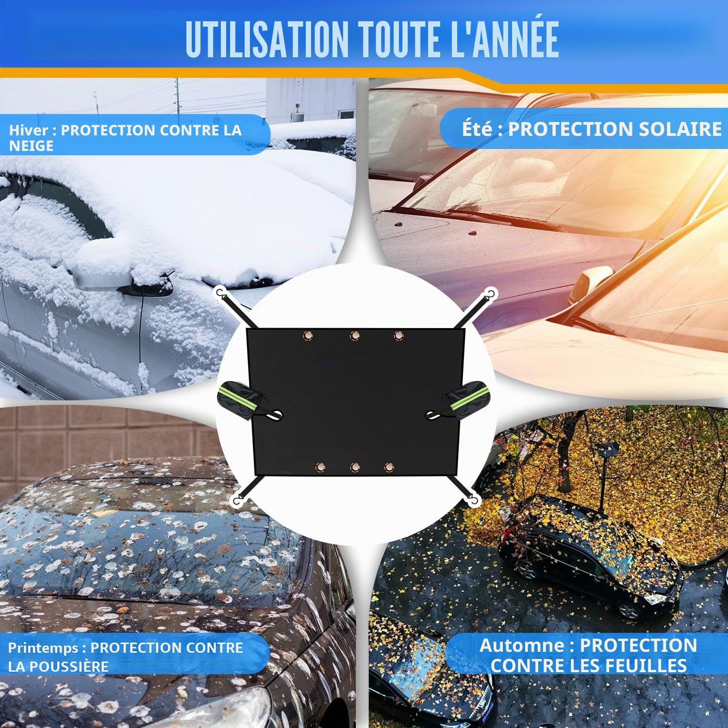 iZoeL Couverture Pare-Brise Voiture Grande Auto Couverture Magnétique avec Housse Protection de Rétroviseur Latéral Protection Hivernale Protège Contre Vent Neige Poussière Givre Soleil - 225 x 164 cm