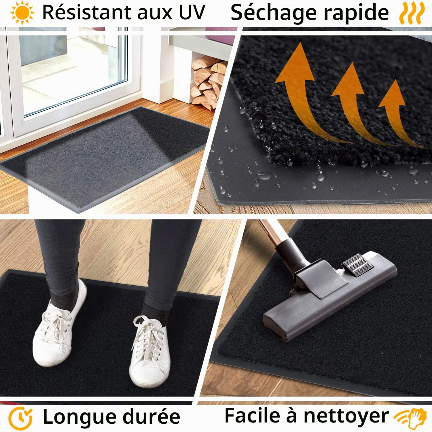 GadHome Tapis de Porte, Noir 60x90 cm|Tapis de Porte extérieur, imperméable, Lavable, Tapis Robuste antidérapant, retient la poussière, paillasson, Couloir, entrée, Cuisine, Chambre