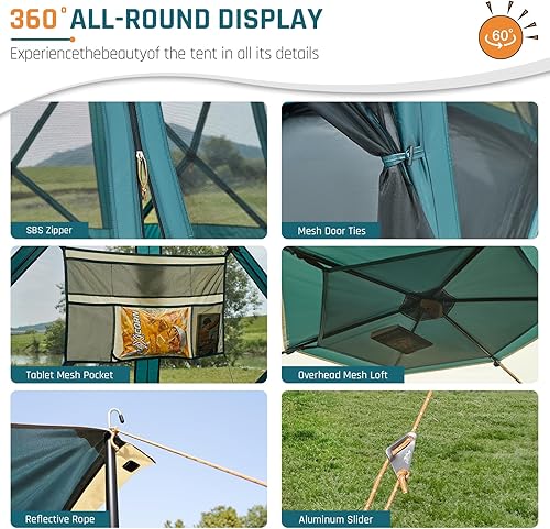 Miniatura 7 de Tiendas de campaña instantáneas para camping, tienda de campaña desplegable con piso, tienda de campaña familiar grande para 6 personas con lluvia y