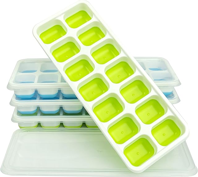 GUBA® 4 Pack Silicone Ice Cube Tray with Lid, Reusable Ice Cube Trays Silicone, Ice Trays Silicone for Freezer Easy Release, Non-Breakable Ice Cube Moulds & Tray, Odorless, Stackable Ice Tray with Lid