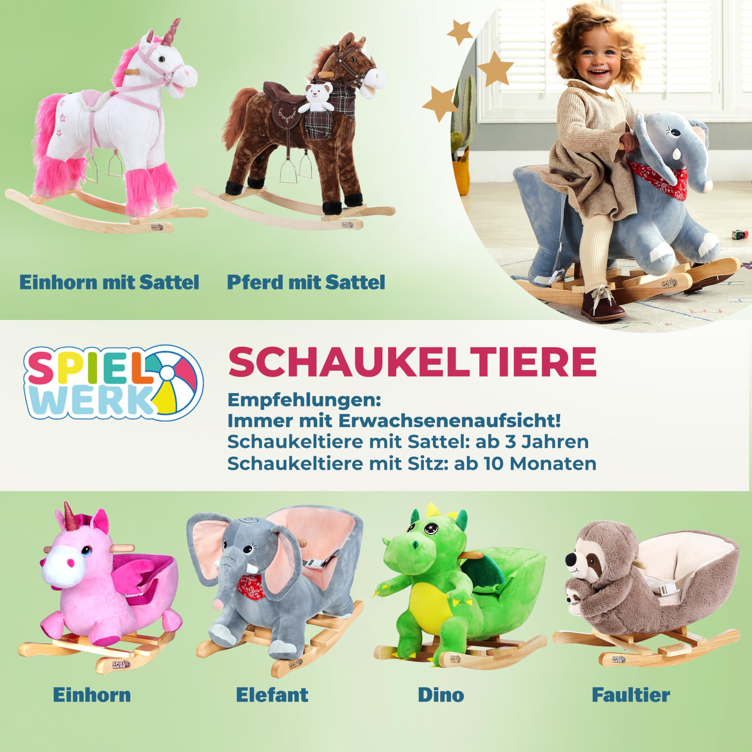 Spielwerk® Dinosaurio Balancín Mecedora Bebe Animales de Juguete Peluches Felpa Suave Sonido Regalos Originales Bebes 1 Año Columpio Infantil