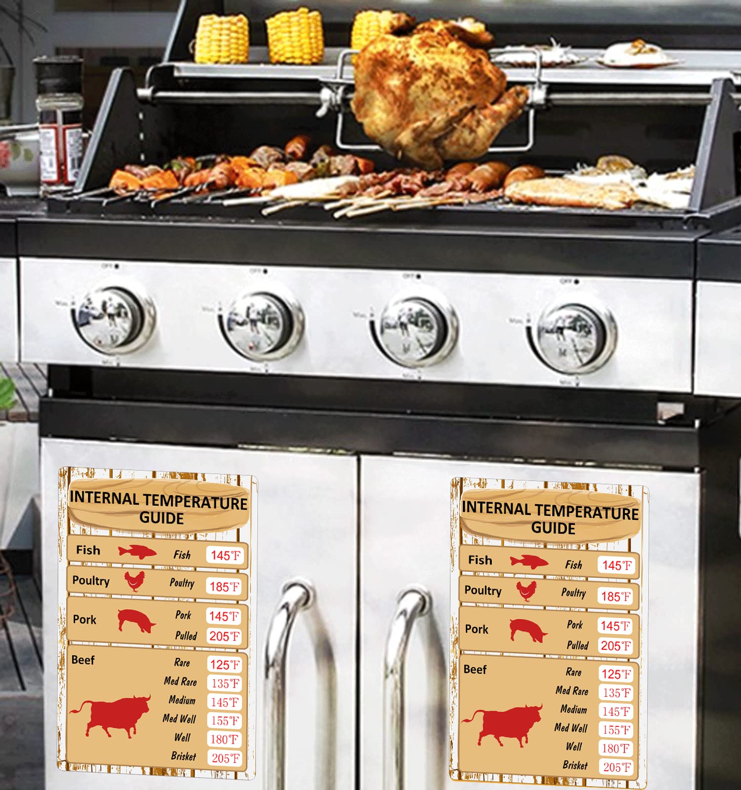 Meat Temperature Chart Magnet - Chicken, Turkey, Beef Steak Cooking Grill Guide Chart Meat Internal Doneness BBQ - Me Magnet