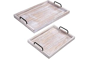 LotFancy Rustic Wood Serving Trays with Handles, Set of 2