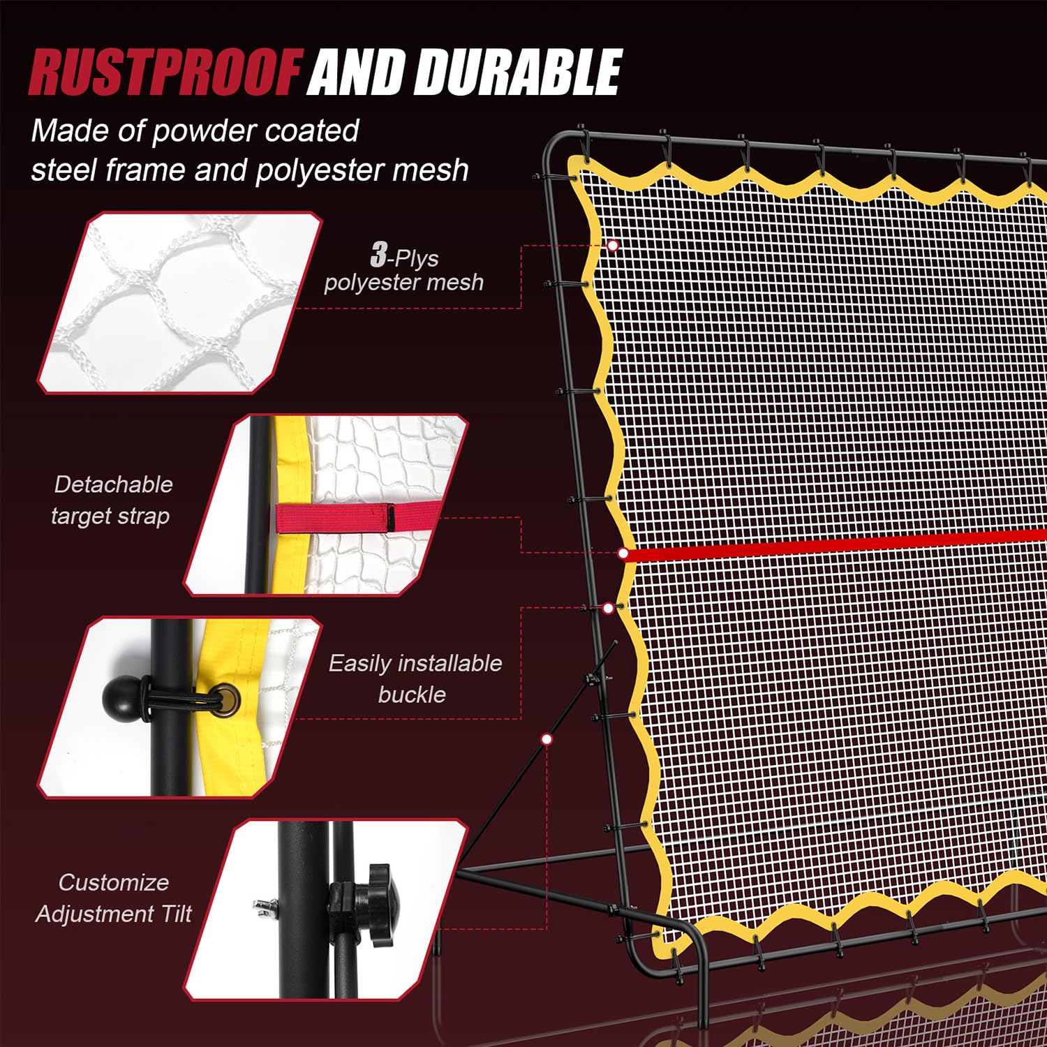 Rete da rimbalzo per pickleball, 2 m, portatile, con inclinazione regolabile, per allenamento sportivo indoor e outdoor