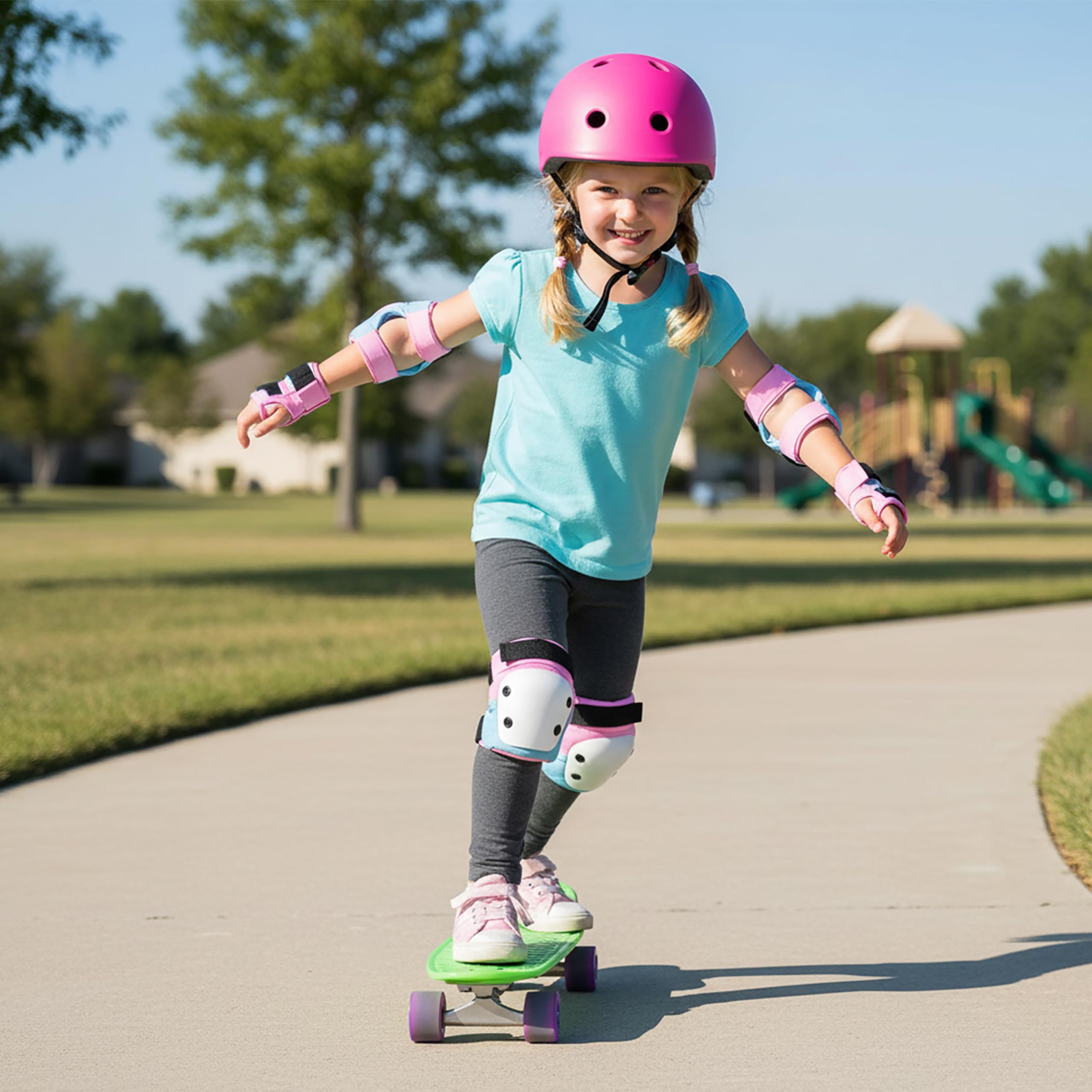 ENHEREWE - Juego de equipo de protección para niños, muñequeras, rodilleras y coderas para niños de 6 a 19 años, juego de equipo de protección juvenil para patinaje, ciclismo, patinaje, patineta