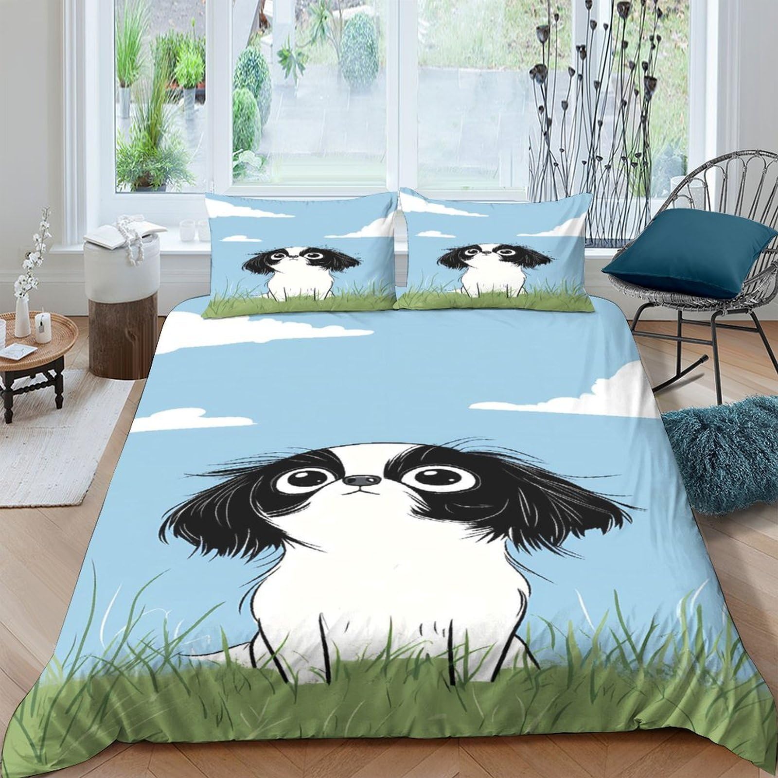 Ctjqhvkz Style-1 3D Printed Cartoon Dog Fitted Sheet Microfiber Soft Breathable Grass Sky Bed Cover For Bedroom Dorm Decor Single（135X200cm）