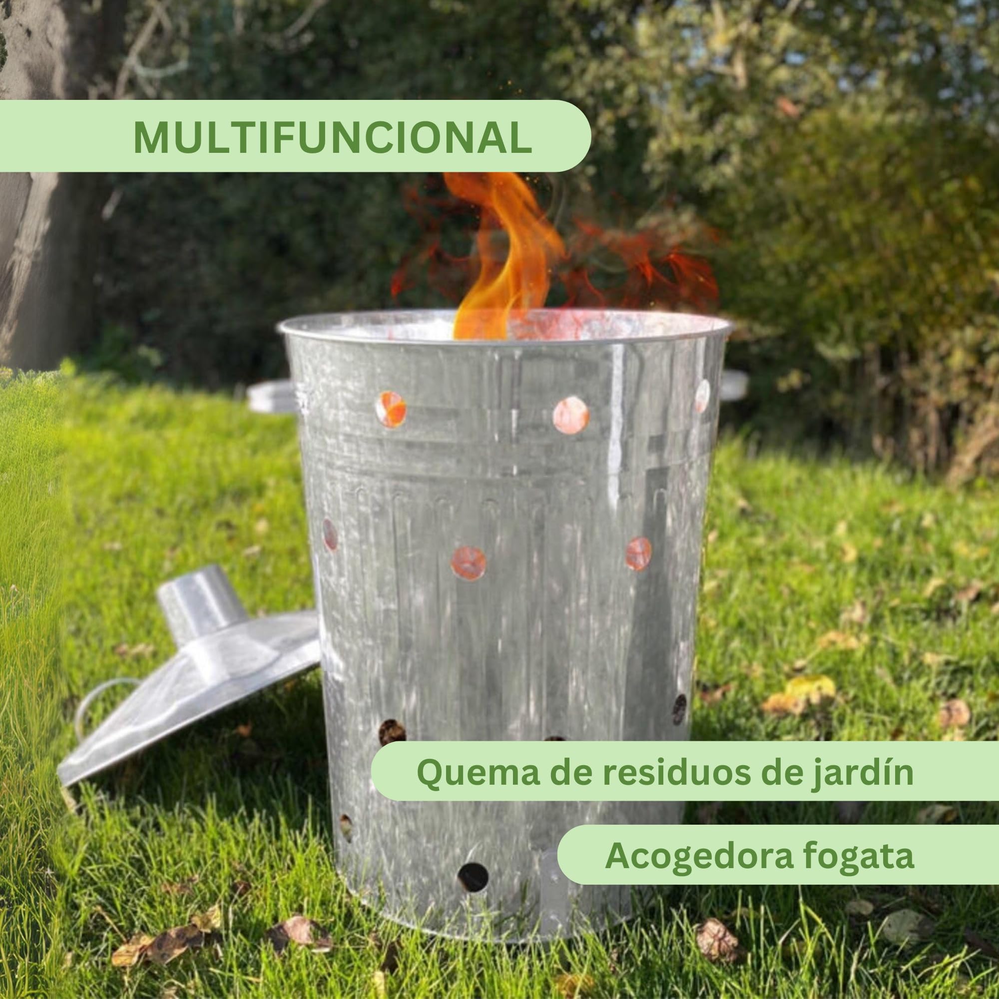 Rori Cubo de fuego XL para residuos de jardín con tapa, redondo, 110 l