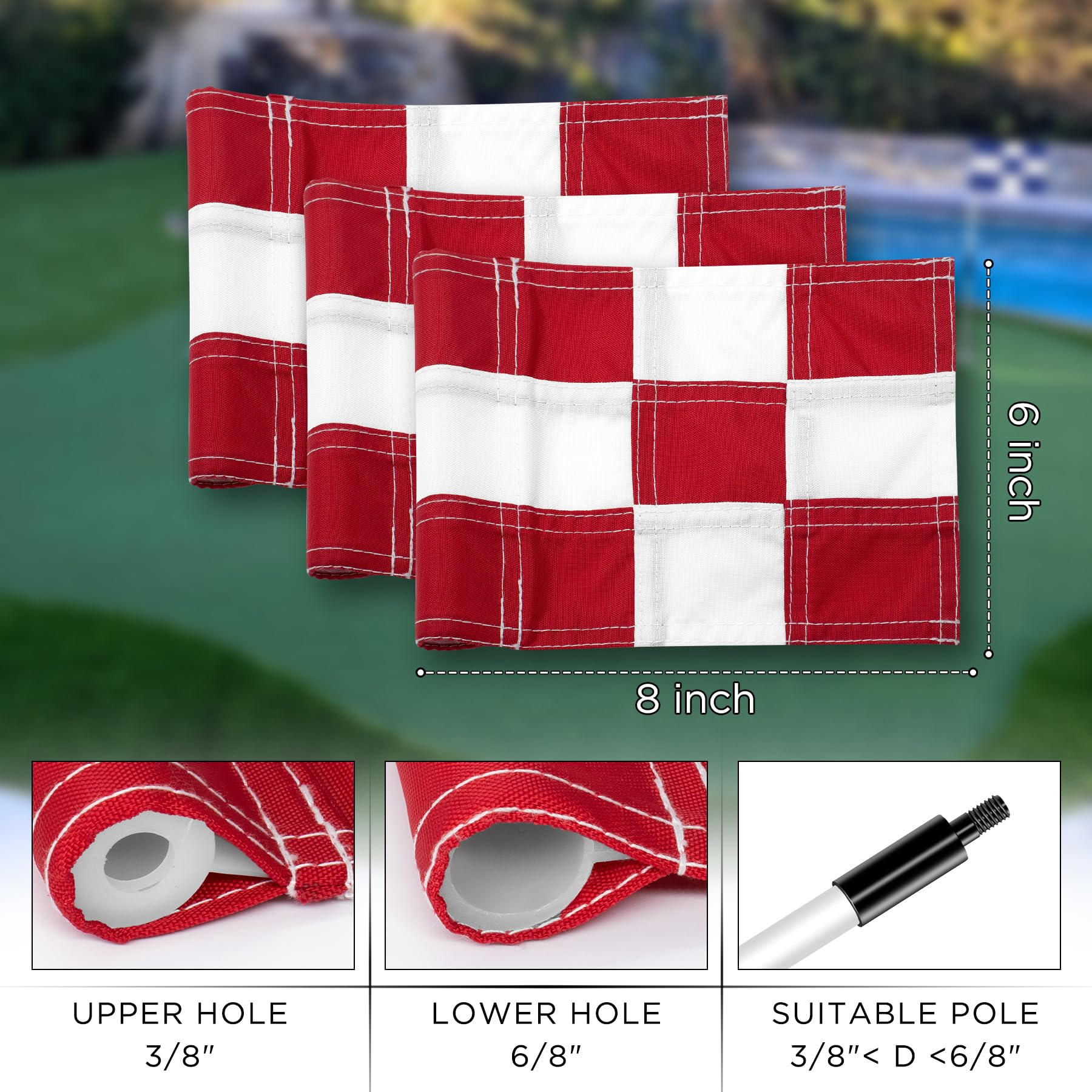 Bandera de golf a cuadros con inserto de plástico, banderas verdes para patio, interior/exterior, banderas de pin de jardín, bandera de nailon 420D de alta calidad, 8 pulgadas de largo x 6 pulgadas de