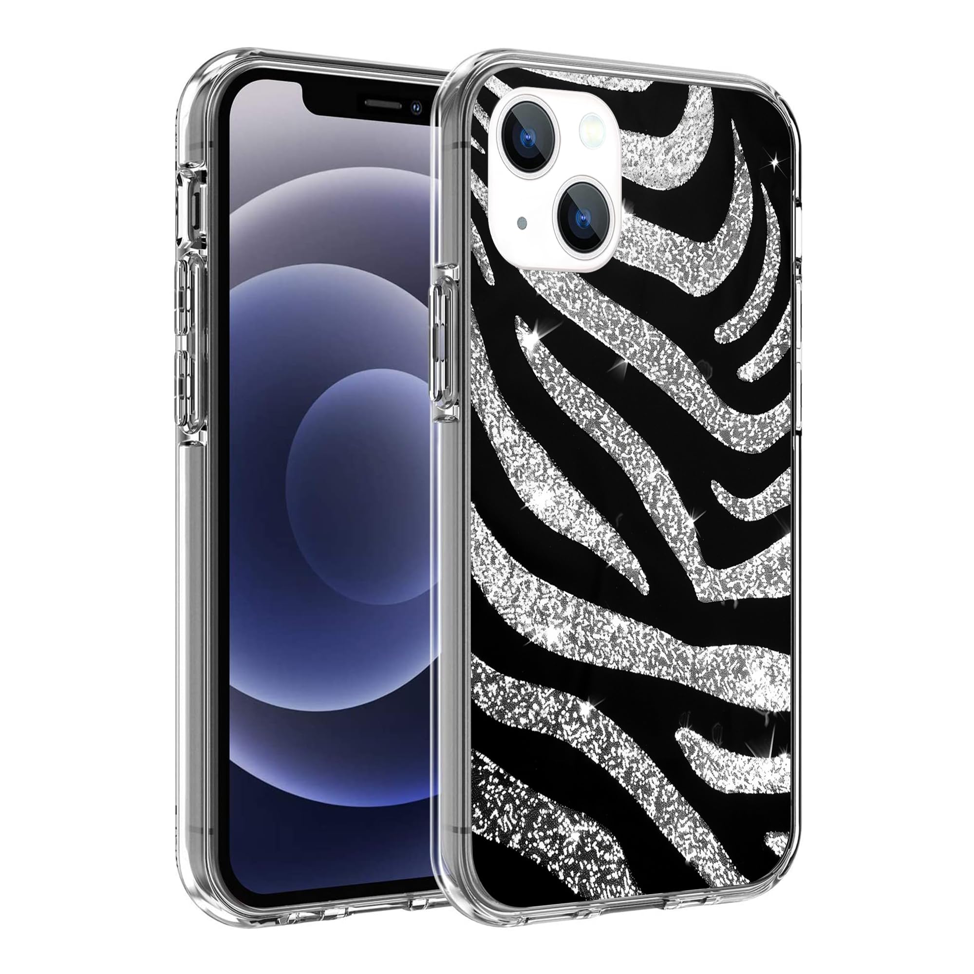SHDYQXSB Compatible with iPhone 13 Case, Glamorous Glittering Zebra Stripes Slim Soft TPU Shockproof Protection Clear Case