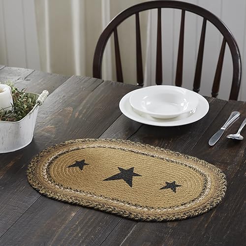 Miniatura 5 de VHC Brands Kettle Grove, Mantel individual para mesa de comedor, yute trenzado, estrellas, ovalado, bronceado y negro, 10 x 18 pulgadas