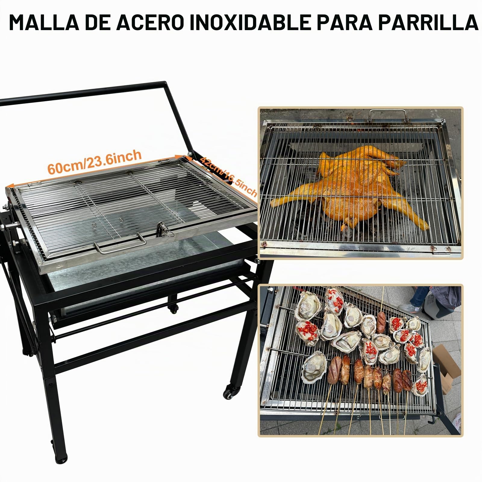 Parrilla portátil de carbón para barbacoa, barbacoa giratoria de 360° con rejilla de cocina de acero inoxidable y bandeja de carbón ajustable para camping, picnic, patio y fiestas en el jardín