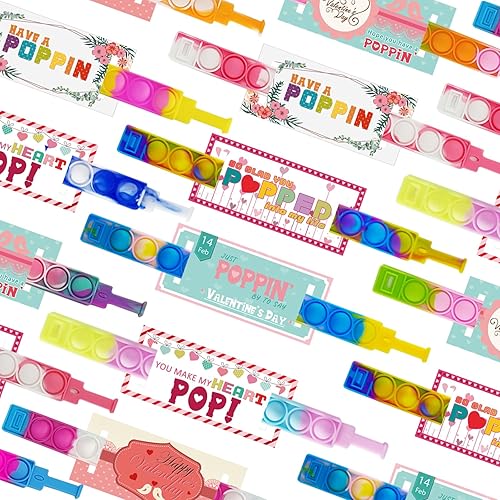PRAABDC 24 pulseras de Pascua Pop para niños, juguetes para ansiedad de burbujas para la escuela, pulseras de reventar burbujas a granel, rellenos