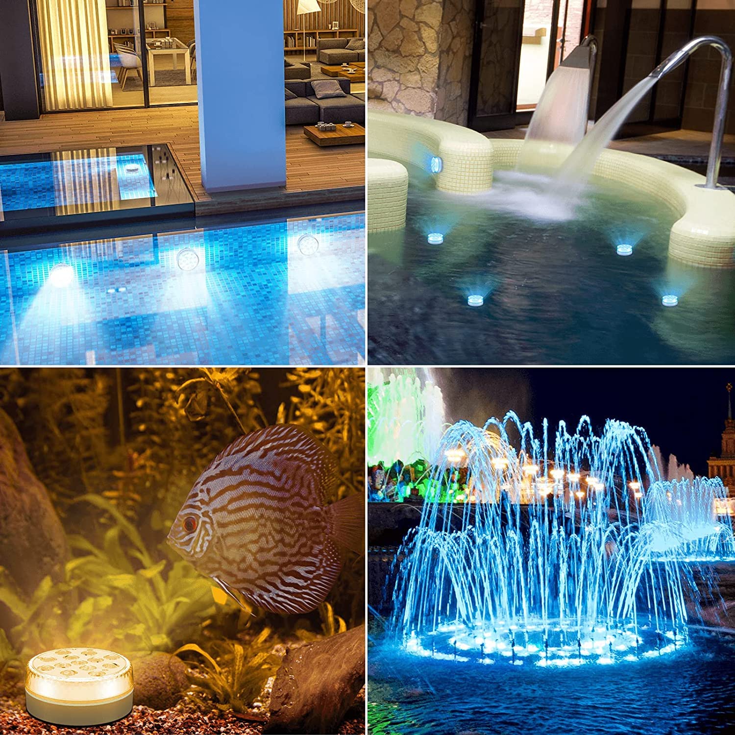 LED Teichleuchten Unterwasser Poolbeleuchtung mit Magnetisch und Saugnäpfen 16 Farben HF-Fernbedienung Wasserdicht Unterwasser Licht Pool Lichter für Pool Teich Badewanne Brunnen Aquarium,4 pack
