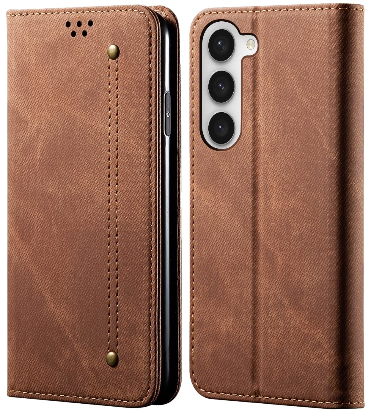DOB® Synthetic Leather Wallet Case for Samsung Galaxy S23 Flip Cover Denim Texture Magnetic Push Closure Card Slots & Money Pocket with Viewing Stand Case - Blue (B092ZFSP73) Amazon Price History, Amazon Price Tracker