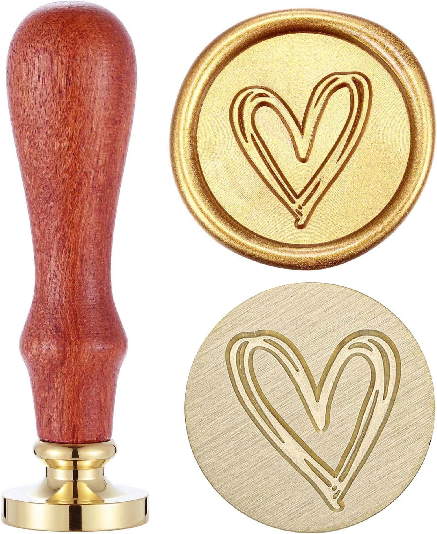 Heart Wax Seal Stamp, Yoption Vintage Brass Head Wooden Handle Sealing Stamp for Wedding Invitations