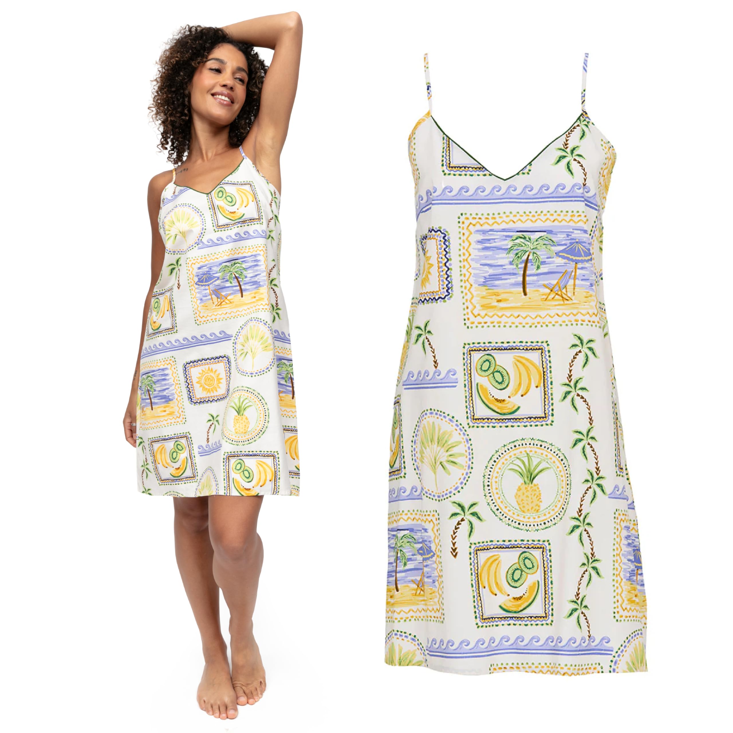 Cyberjammies Women's Cora Postcard Print Short Nightdress | Cotton Modal Nightie | Summer Loungewear For