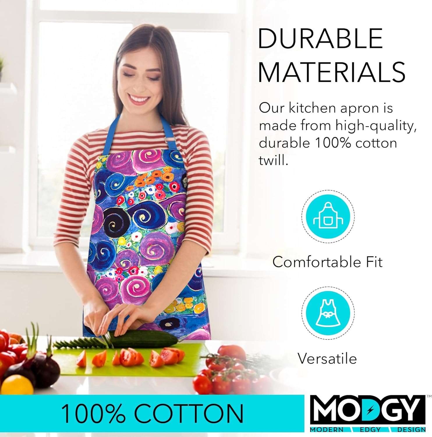 MODGY Aprons with Pockets for Kitchen, Cooking, Baking, Adjustable, Cotton, Full Length