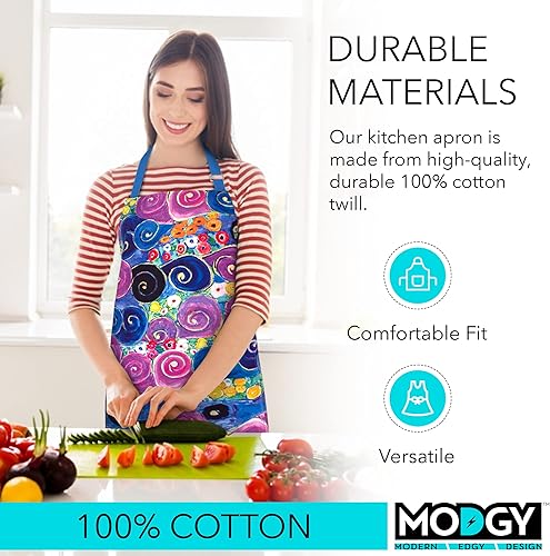 Miniatura 3 de MODGY Delantales con bolsillos, delantal ajustable de algodón para cocina, cocina, hornear, longitud completa